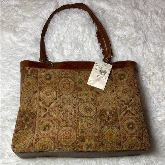 J. Jill Geometric Patterned Tan and Brown Shoulder Bag - Picture 1 of 8